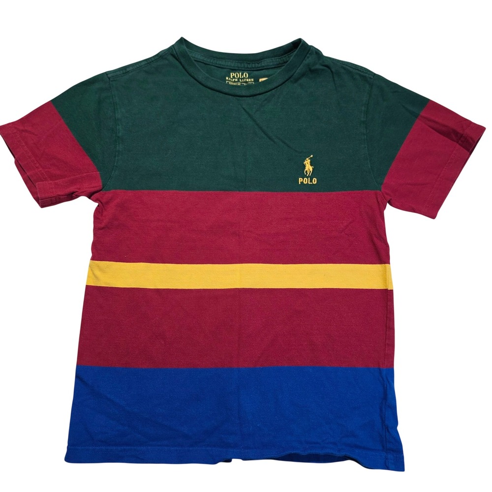 Polo Ralph Lauren Kids Colorblock Striped T-Shirt Green Burgundy Yellow Size 8